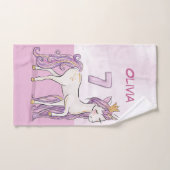 名前をカスタムする第7誕生日ピンクホースとクラウン バスタオルセット (ハンドタオル)