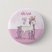 名前をカスタムする第7誕生日ピンクホースとクラウン 缶バッジ (正面)