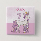 名前をカスタムする第7誕生日ピンクホースとクラウン 缶バッジ (正面)
