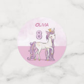 名前をカスタムする第8誕生日ピンクホース付きクラウン コンフェッティ (スモール正面)