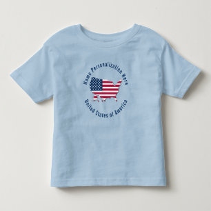 名前をカスタムする米国国旗のマップ（青） トドラーTシャツ