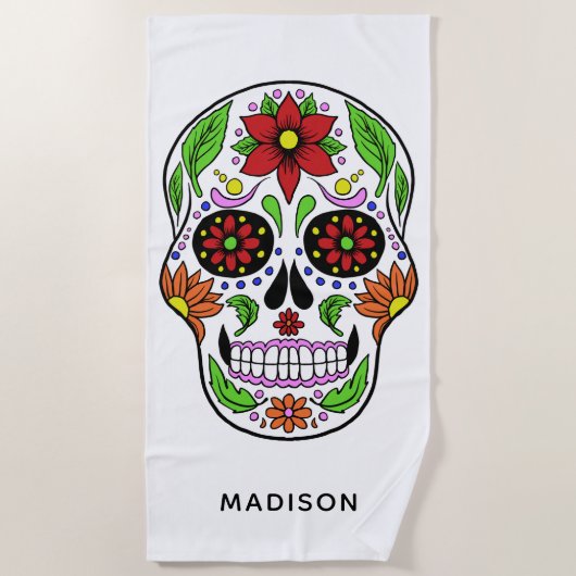 名前をカスタムする糖スカルビーチタオル ビーチタオル (正面)