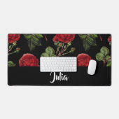 名前をカスタムする紅色のバラ デスクマット (キーボード&マウス)