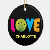 名前をカスタムする素晴らし付きピックボール大好き セラミックオーナメント (左)