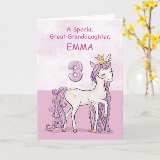 名前をカスタムする素晴らし孫娘3rdバースデーピンク カード (黄色い花)