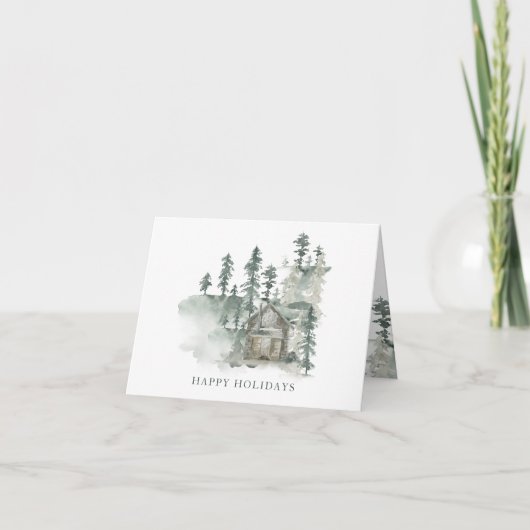 名前をカスタムする素朴キャビンウォーターカラーフォレストグリーン シーズンカード (正面)