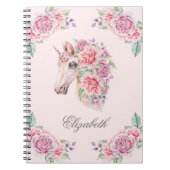 名前をカスタムする素朴水彩フローラユニコーンガールズ ノートブック (正面)