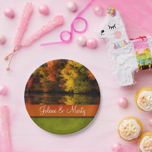 名前をカスタムする素朴結婚秋シーンパーソナライズされた ペーパープレート (パーティー)