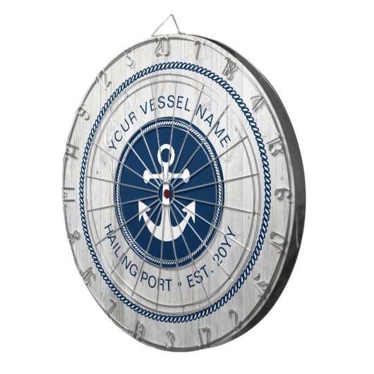 名前をカスタムする素朴航海のいかりパーソナライズされた ダーツボード (正面右)