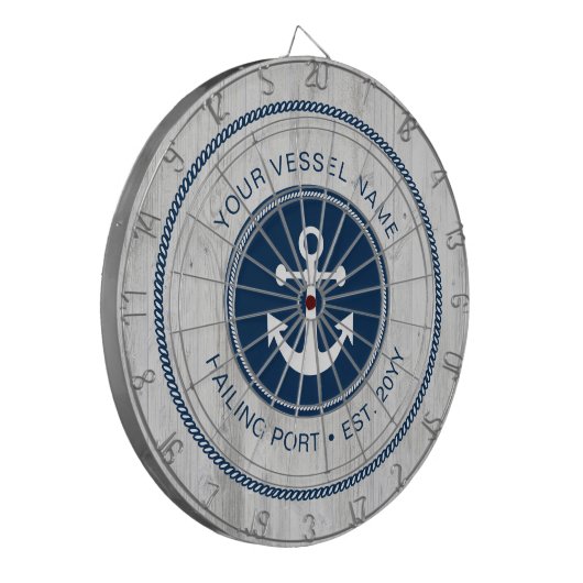 名前をカスタムする素朴航海のいかりパーソナライズされた ダーツボード (正面左)