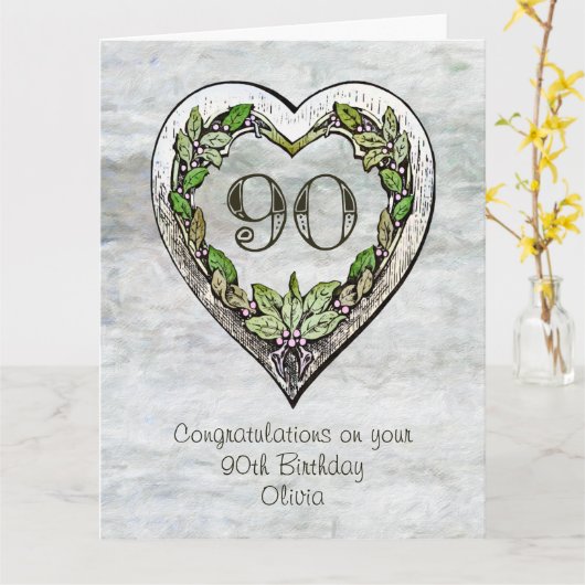 名前をカスタムする素朴90番目の誕生日カード カード (黄色い花)