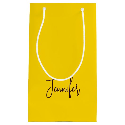 名前をカスタムする紫文字黄 スモールペーパーバッグ (正面)
