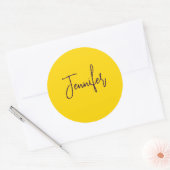 名前をカスタムする紫文字黄 ラウンドシール (封筒)