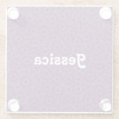 名前をカスタムする紫色の花を黒に ガラスコースター (裏面)