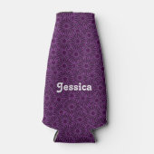 名前をカスタムする紫色の花を黒に ボトルクーラー (正面)