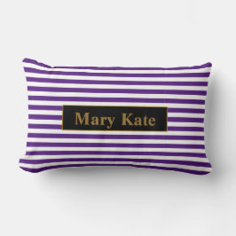 名前をカスタムする紫/白ストライプ色 ランバークッション