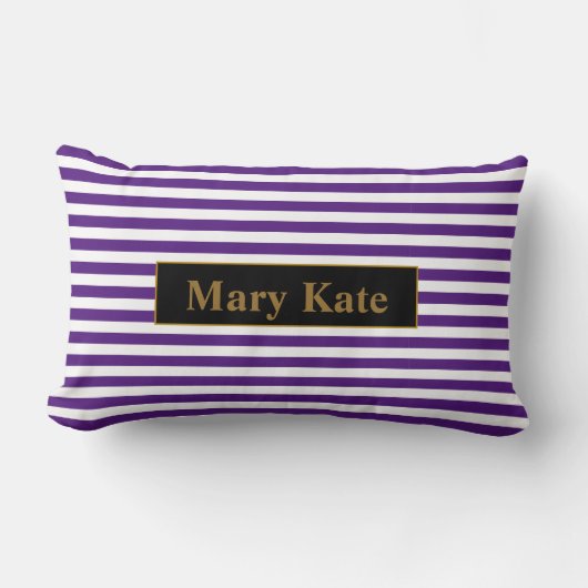 名前をカスタムする紫/白ストライプ色 ランバークッション (正面)