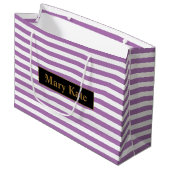 名前をカスタムする紫/白ストライプ色 ラージペーパーバッグ (正面アングル)