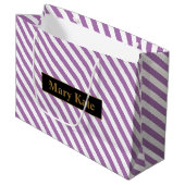 名前をカスタムする紫/白ストライプ色 ラージペーパーバッグ (正面アングル)