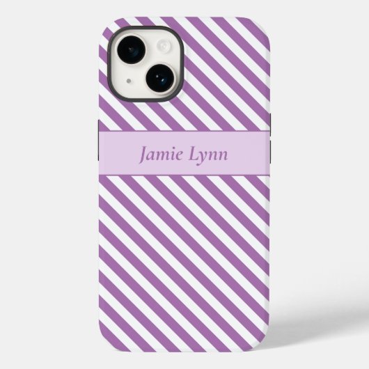 名前をカスタムする紫/白ストライプ色 Case-Mate iPhoneケース (裏面)