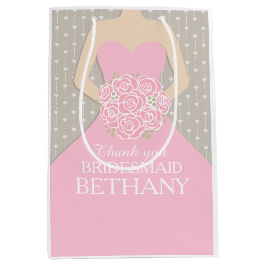 名前をカスタムする結婚の花嫁衣裳ピンクバッグ ミディアムペーパーバッグ (正面)