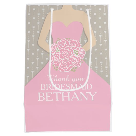 名前をカスタムする結婚の花嫁衣裳ピンクバッグ ミディアムペーパーバッグ (裏面)