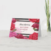 名前をカスタムする結婚の記念日バラ、ストライプ カード (正面)