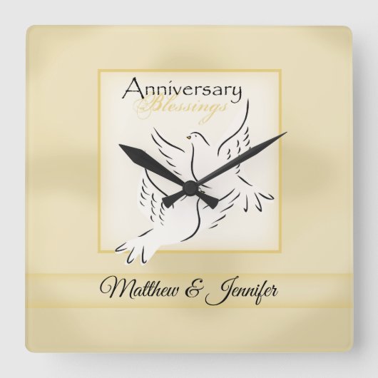 名前をカスタムする結婚の記念日恵み スクエア壁時計 (正面)