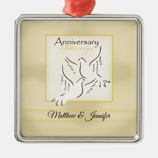 名前をカスタムする結婚の記念日恵み メタルオーナメント (正面)