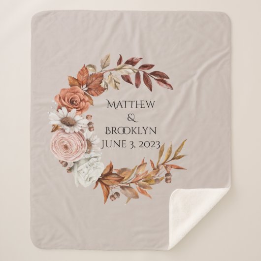 名前をカスタムする結婚ギフト毛布パーソナライズされた布 シェルパブランケット (正面)