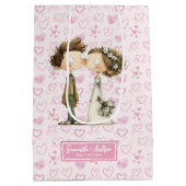 名前をカスタムする結婚抱き枕予測できなデザイン ミディアムペーパーバッグ (裏面)