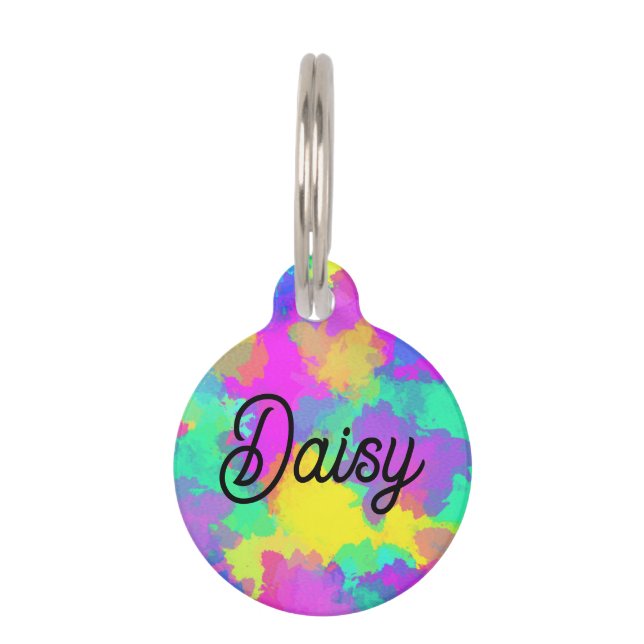 名前をカスタムする絞り染め水彩ペットタグ ペット　ネームタグ (正面)