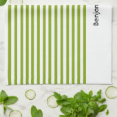 名前をカスタムする緑と白ストライプ色 キッチンタオル (折り畳み)