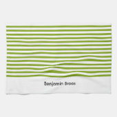 名前をカスタムする緑と白ストライプ色 キッチンタオル (横)