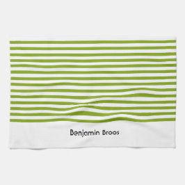 名前をカスタムする緑と白ストライプ色 キッチンタオル