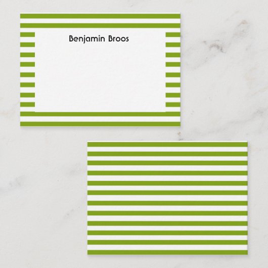 名前をカスタムする緑と白ストライプ色 ノートカード (正面/裏面)