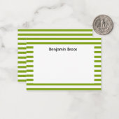 名前をカスタムする緑と白ストライプ色 ノートカード (正面/裏面インサイチュ)