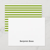 名前をカスタムする緑と白ストライプ色 ノートカード (正面/裏面)