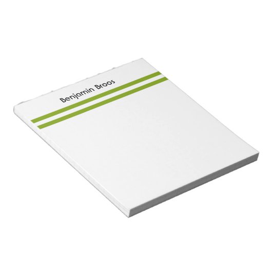 名前をカスタムする緑と白ストライプ色 ノートパッド (アングル)