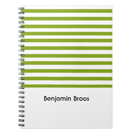 名前をカスタムする緑と白ストライプ色 ノートブック (正面)