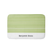 名前をカスタムする緑と白ストライプ色 バスマット (正面)