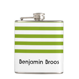 名前をカスタムする緑と白ストライプ色 フラスク