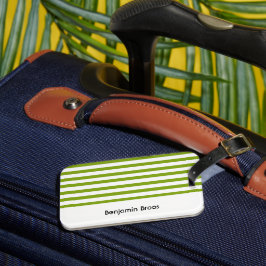 名前をカスタムする緑と白ストライプ色 ラゲッジタグ