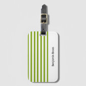 名前をカスタムする緑と白ストライプ色 ラゲッジタグ (正面縦)