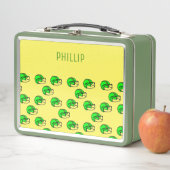 名前をカスタムする緑のサッカーヘルメット黄色 メタルランチボックス (インサイチュ)