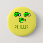 名前をカスタムする緑のサッカーヘルメット黄色 缶バッジ (正面)