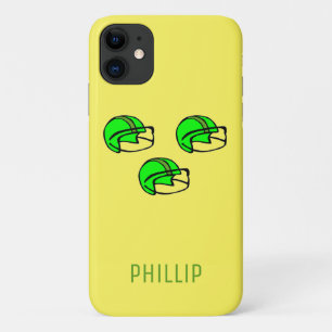 名前をカスタムする緑のサッカーヘルメット黄色 iPhone 11 ケース