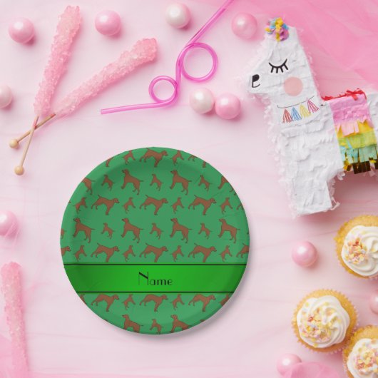 名前をカスタムする緑色のドイツ産のショートポインター犬 ペーパープレート (パーティー)