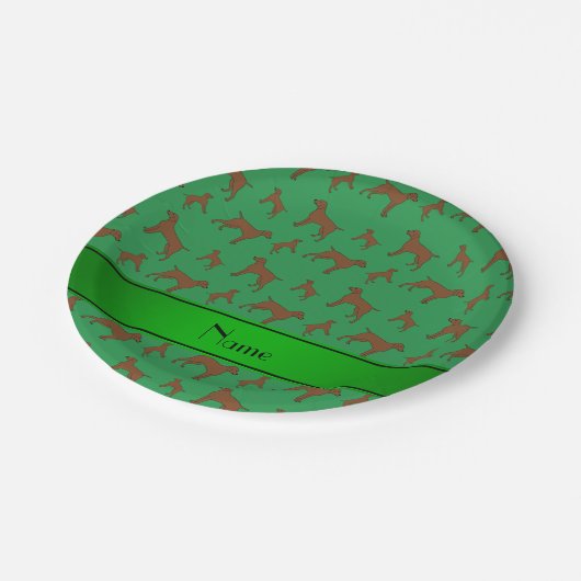名前をカスタムする緑色のドイツ産のショートポインター犬 ペーパープレート (アングル)