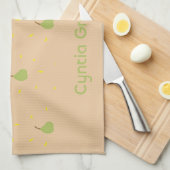 名前をカスタムする緑色のナシ模様ブラウン キッチンタオル (四つ折り)